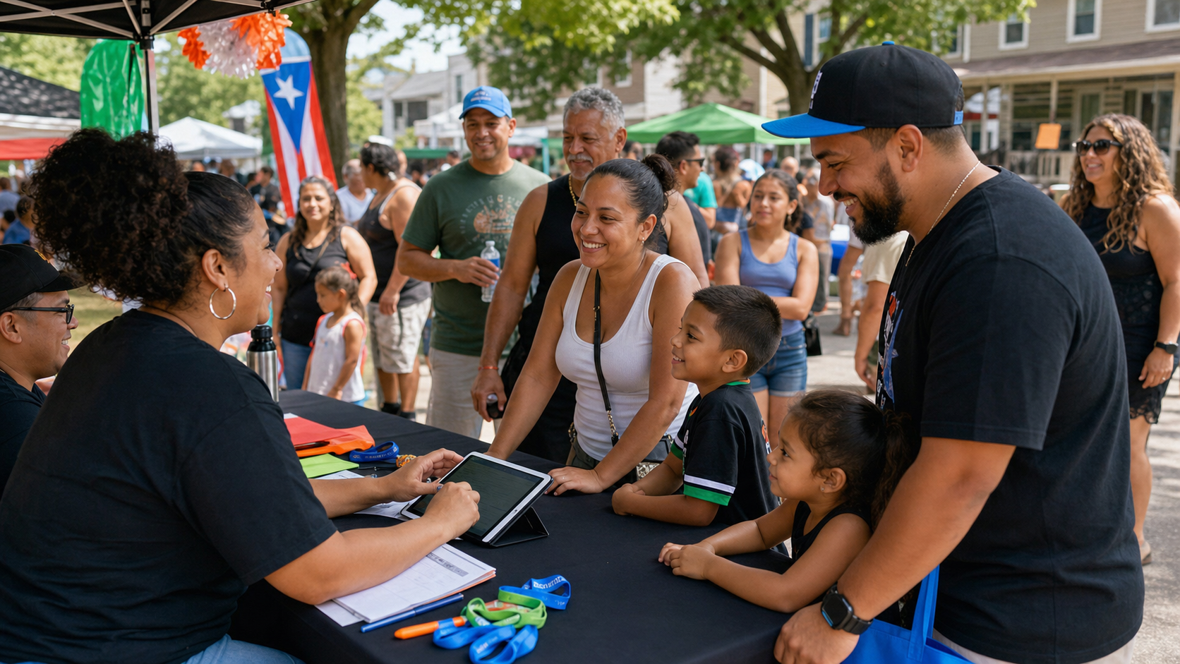 Multigenerational family registering for Boricua Block Party in Cleveland