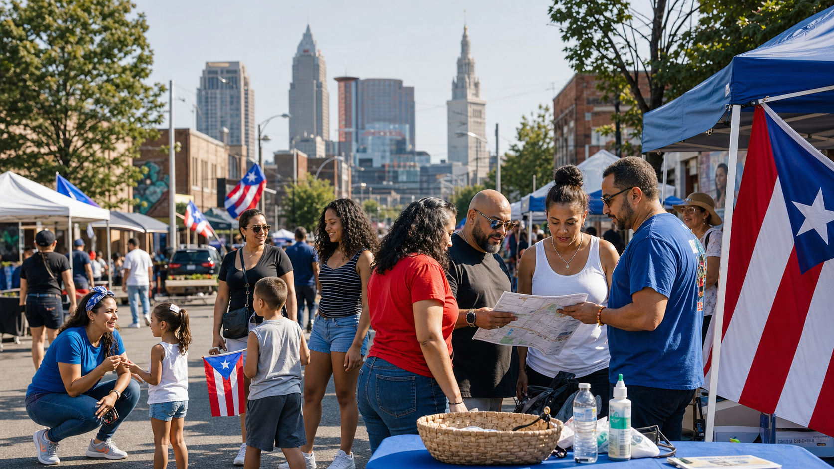 Cleveland Boricua families, vendors, and organizers preparing together for a safe community block party
