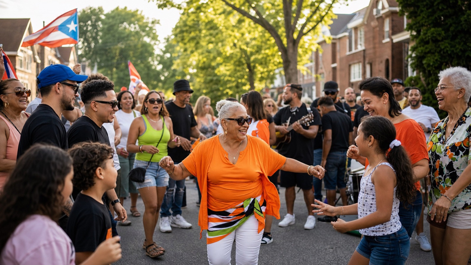 Puerto Rican families and neighbors celebrating Boricua Block Party in Cleveland, Ohio