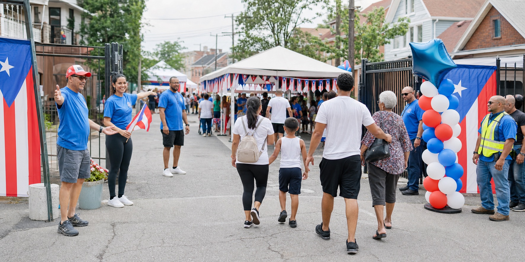 Families following signs and safety guidance at a Cleveland community event