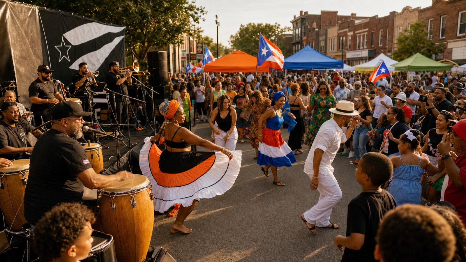 Puerto Rican musicians and dancers performing at a Cleveland cultural festival